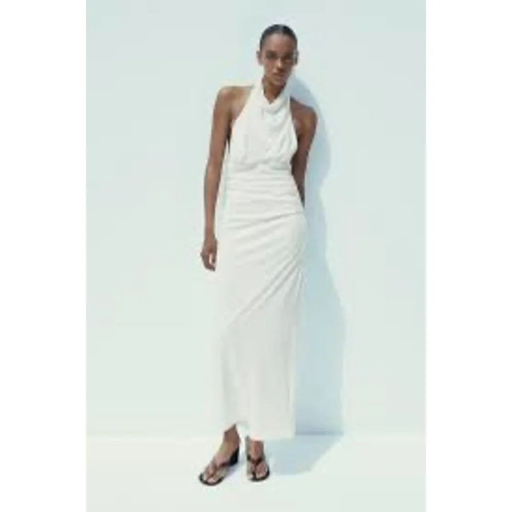 halter black and white dress Blanca Black & White Halter-Neck Cut-Out Midi Dress With Oversized B – Club  L London